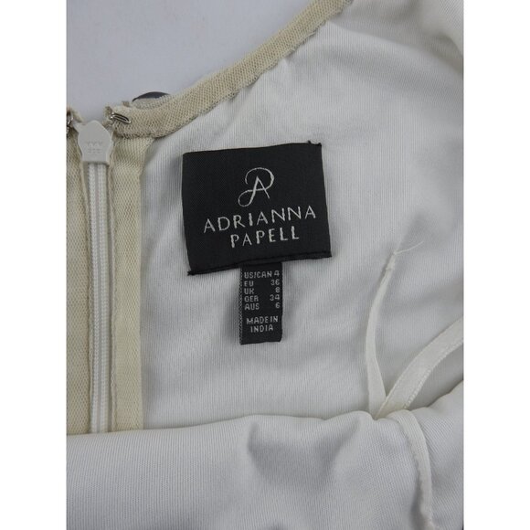Adrianna Papell Women White Embellished Beaded Illusion Dress Size 4 Cocktail - Picture 9 of 12